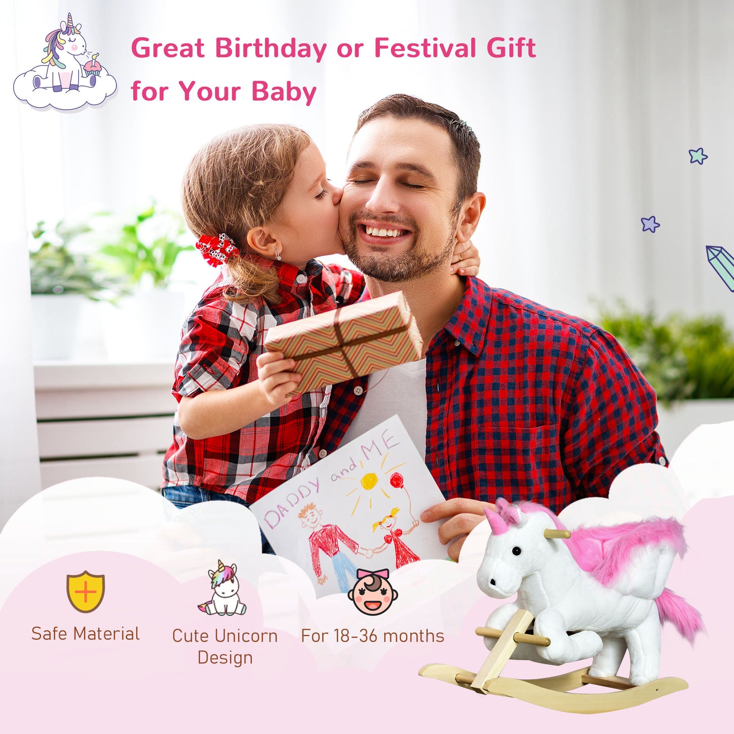 Unicorn Baby Rocking Horse Toy for Kids with Lullaby Song