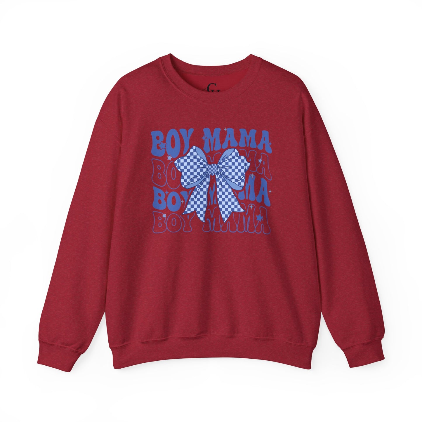 Boy Mama Crewneck Sweatshirt — Blue Bow Mom Shirt for New & Proud Moms
