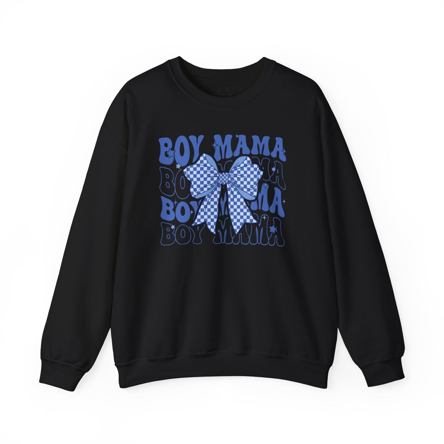 Boy Mama Crewneck Sweatshirt — Blue Bow Mom Shirt for New & Proud Moms