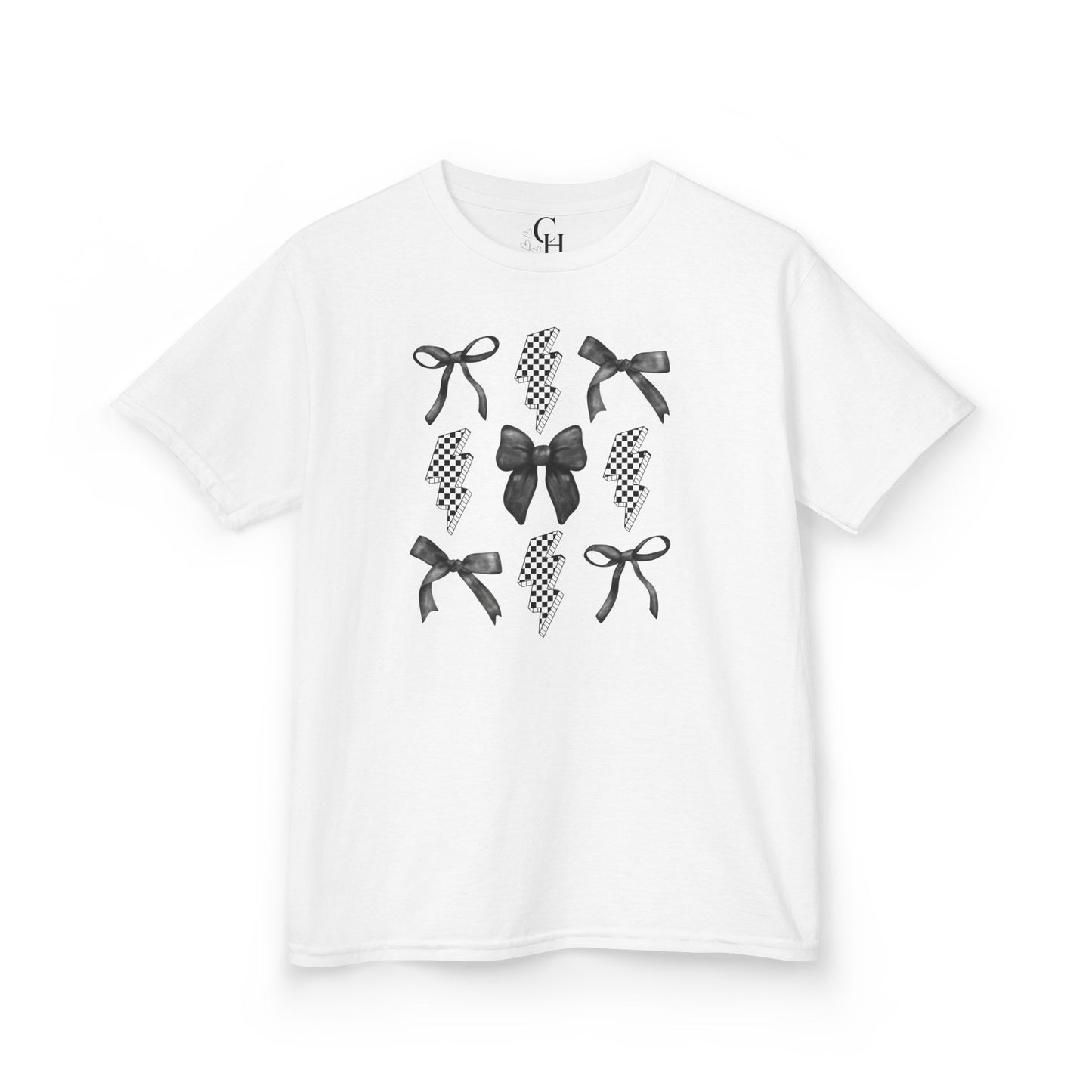 Kids Bow Pattern Tee — Black Bows & Lightning Kids T-Shirt