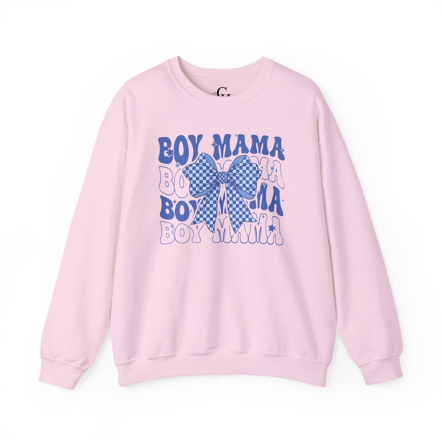 Boy Mama Crewneck Sweatshirt — Blue Bow Mom Shirt for New & Proud Moms