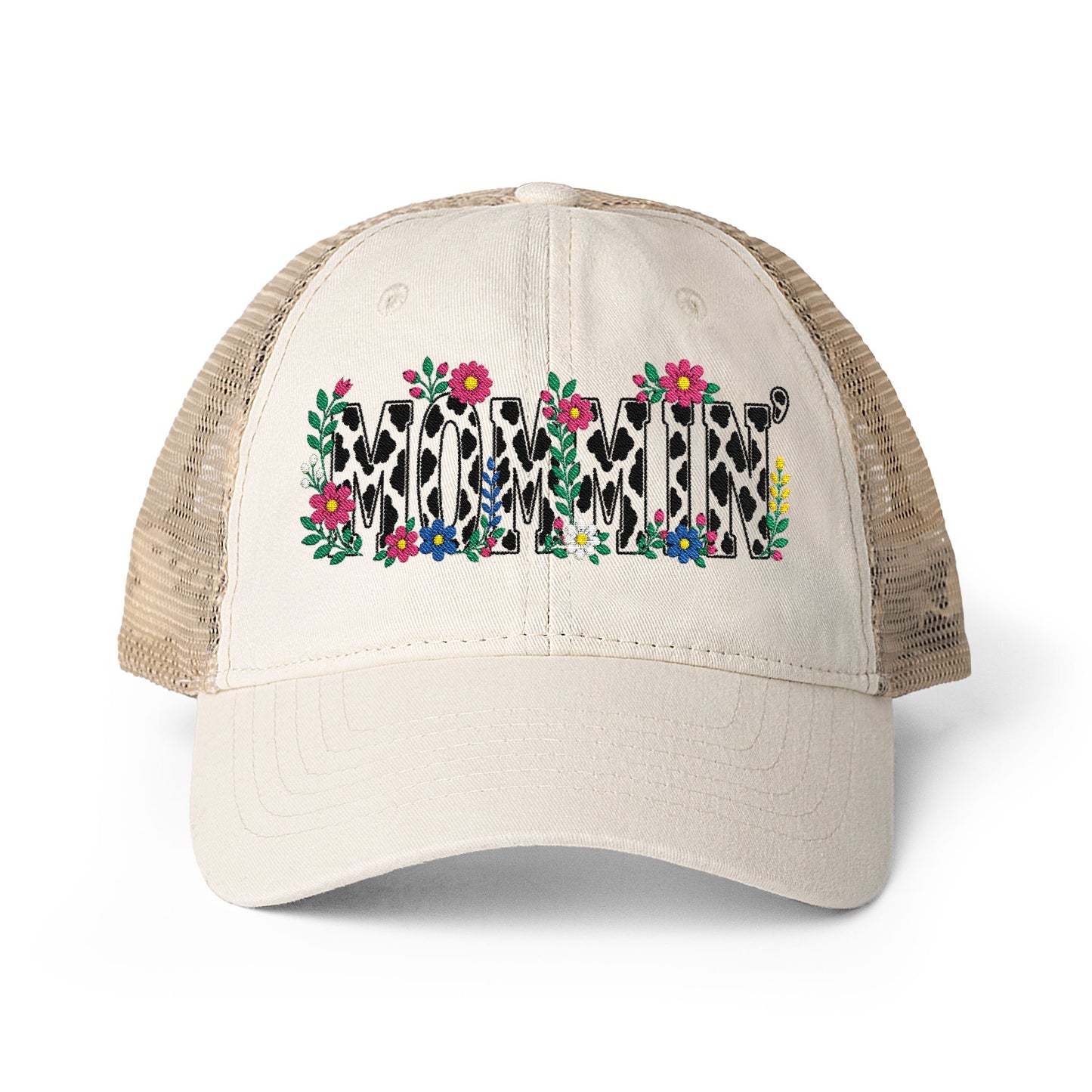 MOMMIN’ Floral Cow Print Hat