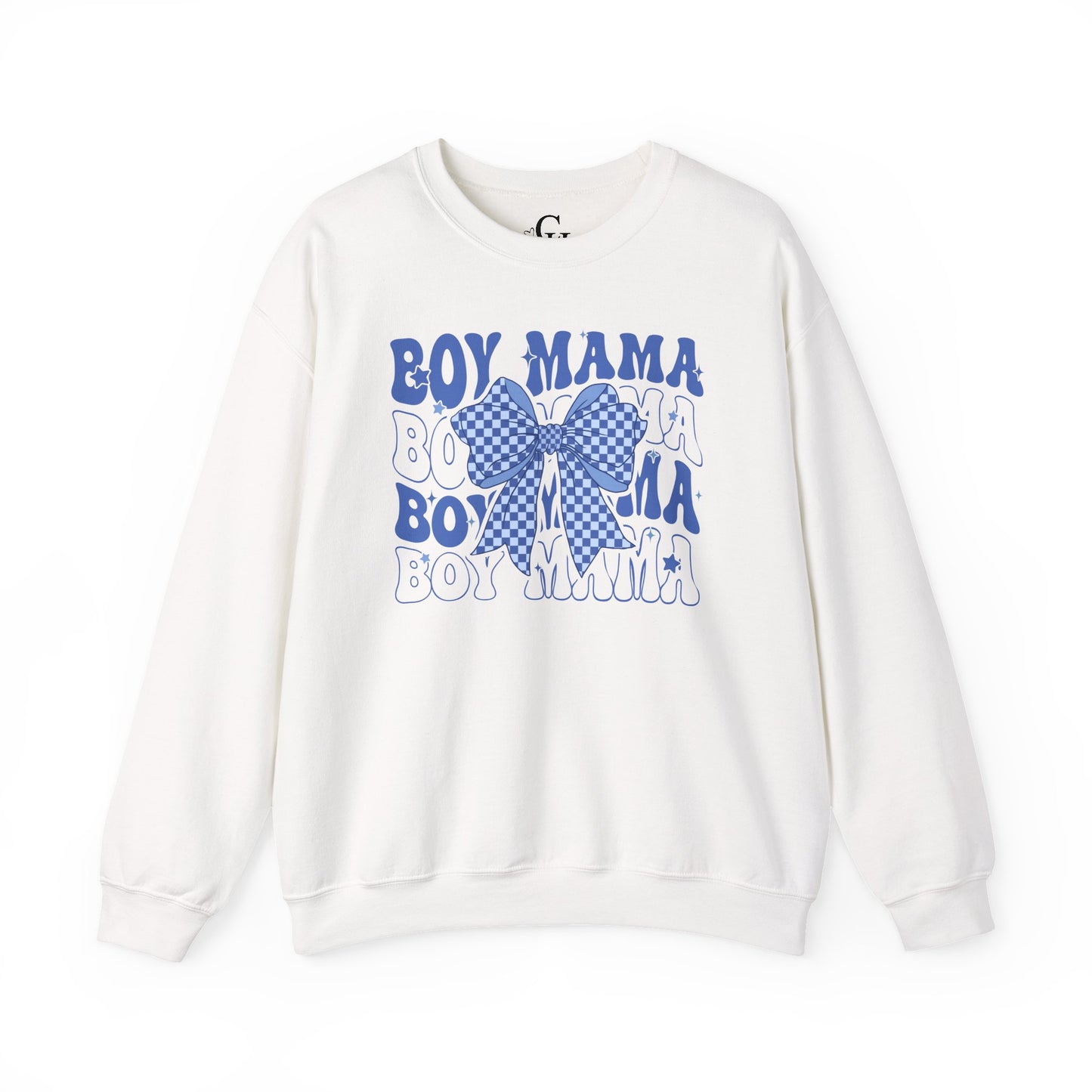 Boy Mama Crewneck Sweatshirt — Blue Bow Mom Shirt for New & Proud Moms
