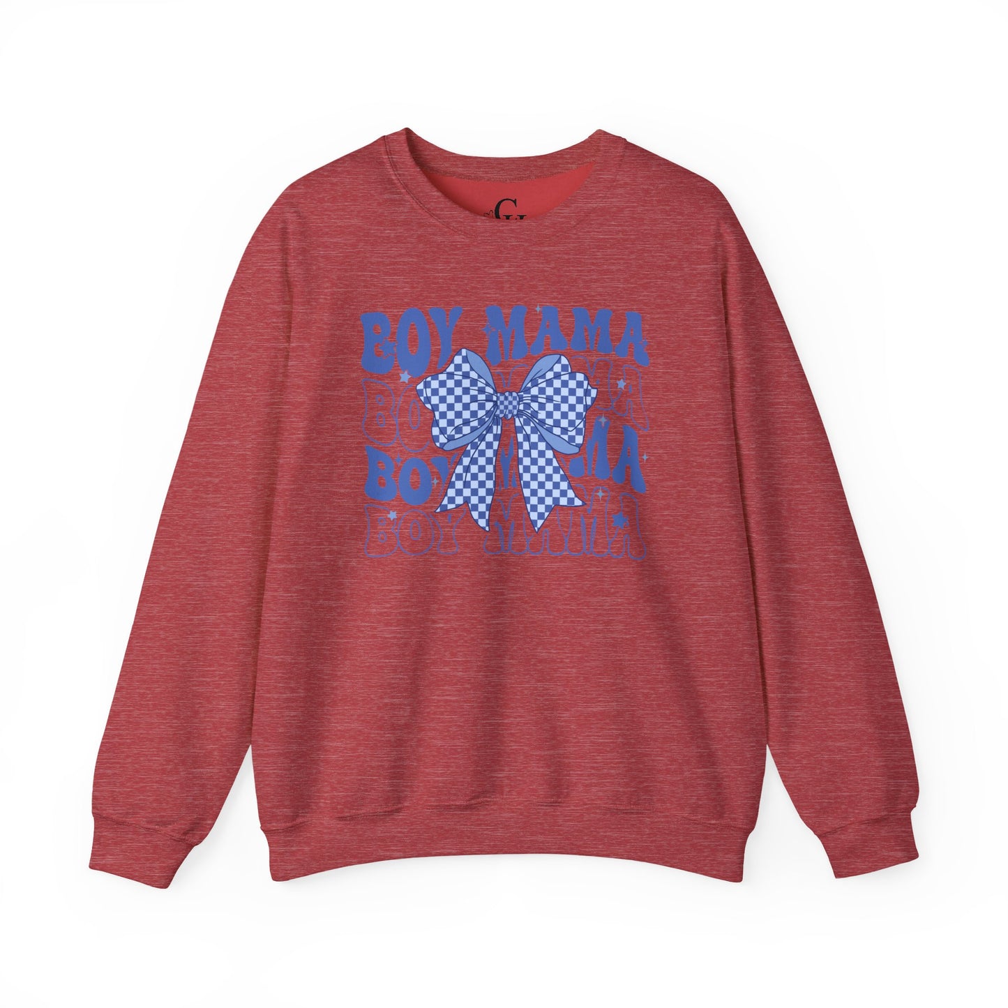 Boy Mama Crewneck Sweatshirt — Blue Bow Mom Shirt for New & Proud Moms