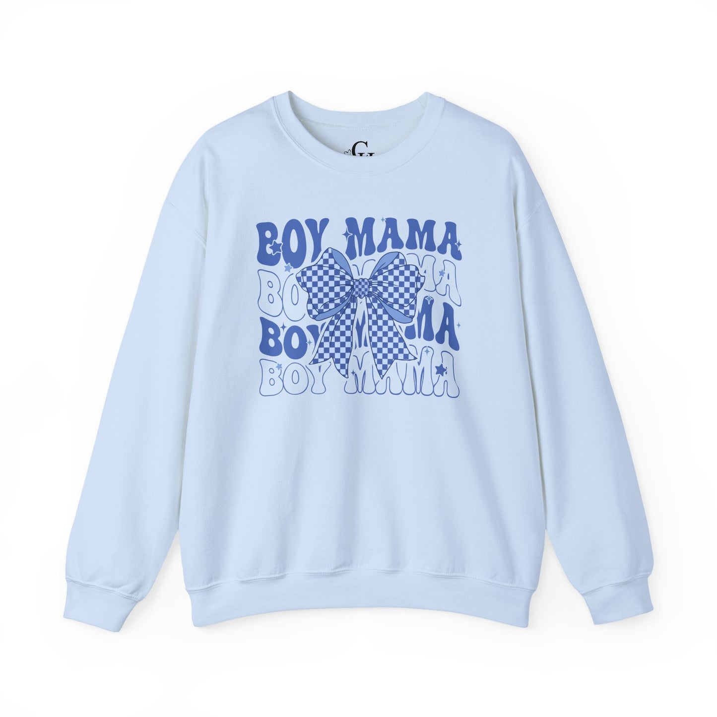 Boy Mama Crewneck Sweatshirt — Blue Bow Mom Shirt for New & Proud Moms