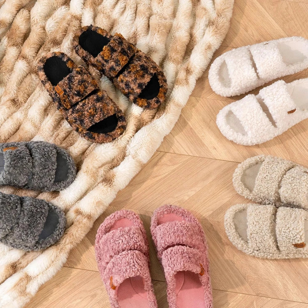 Fuzzy Open-Toe House Slippers