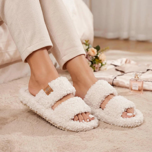 Fuzzy Open-Toe House Slippers