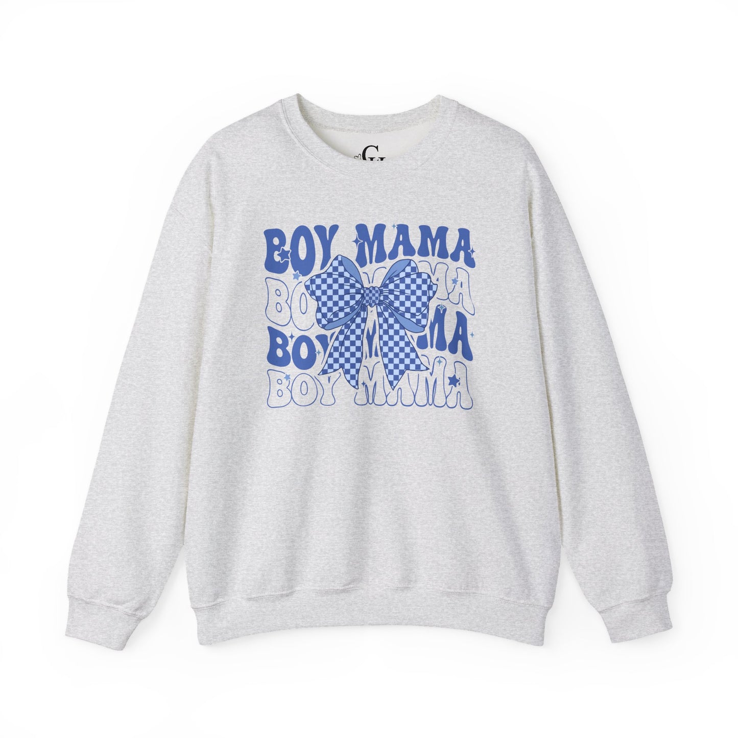Boy Mama Crewneck Sweatshirt — Blue Bow Mom Shirt for New & Proud Moms