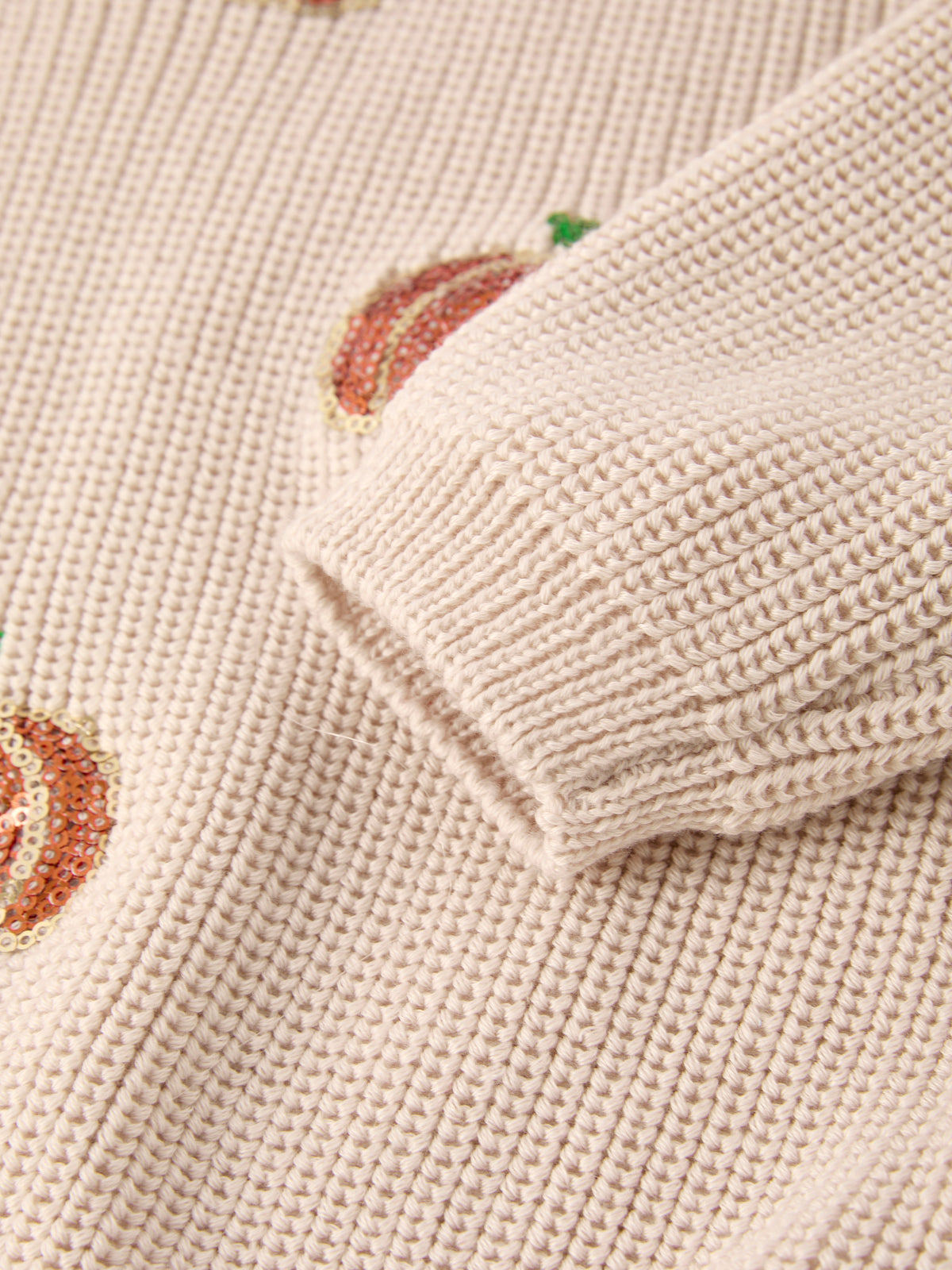 Thanksgiving Pumpkin Sequin Sweater – Beige, Perfect for Fall
