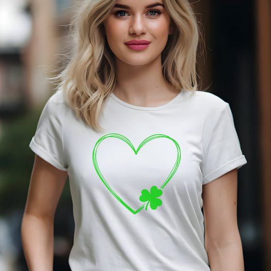 St. Patrick's Shamrock Heart Tee — Women's Lucky Clover T-Shirt