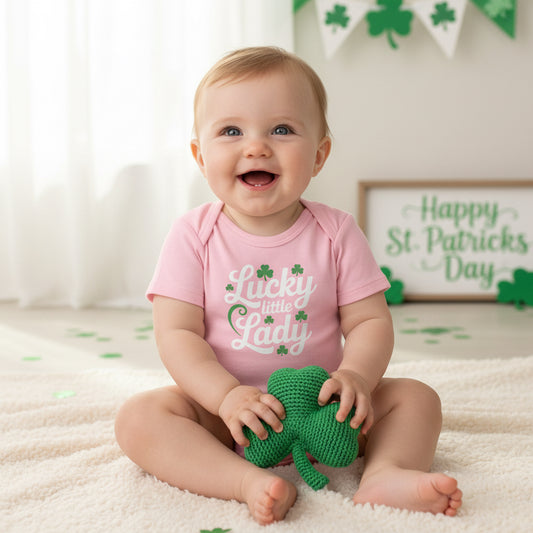 Baby Onesie with Green Shamrock Hearts — St. Patrick’s Day Infant Bodysuit