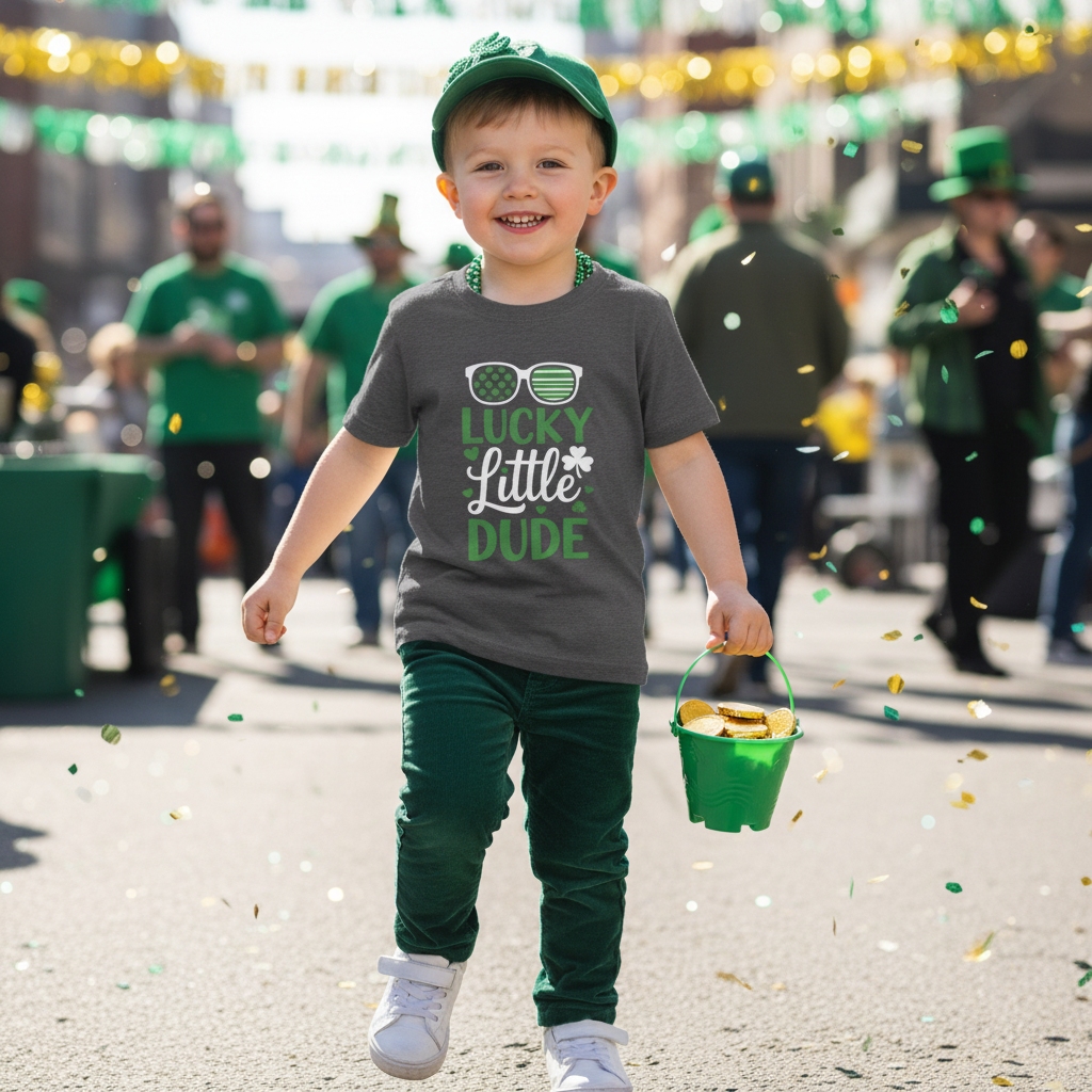 Lucky Little Dude Kids Tee — St. Patrick's Day Shamrock Sunglasses Shirt