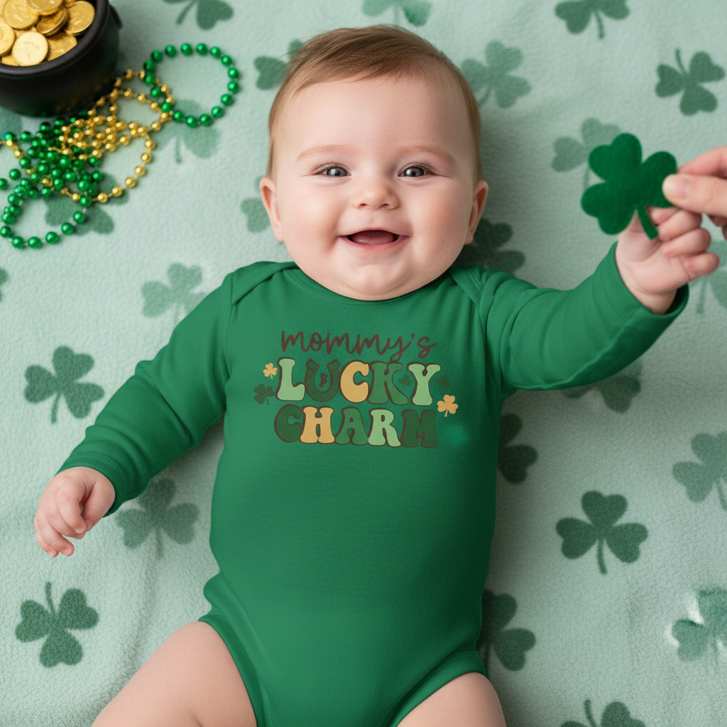 Infant Bodysuit - "Mommy's Lucky Charm" St. Patrick's Day Baby Long Sleeve Onesie