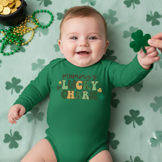 Infant Bodysuit - "Mommy's Lucky Charm" St. Patrick's Day Baby Long Sleeve Onesie