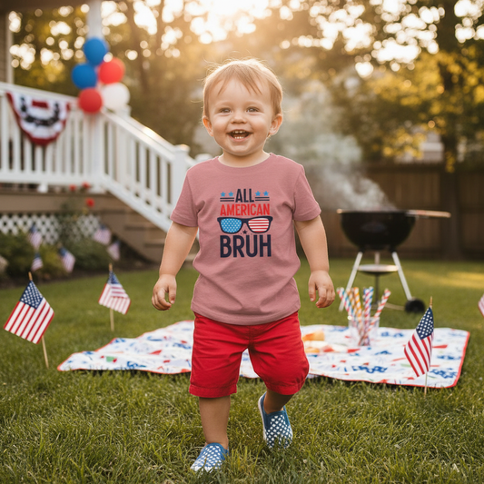 All American Bruh Toddler Tee – Patriotic 4th of July Baby Shirt