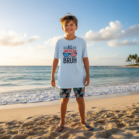 All American Bruh Kids T-Shirt — Patriotic 4th of July Tee