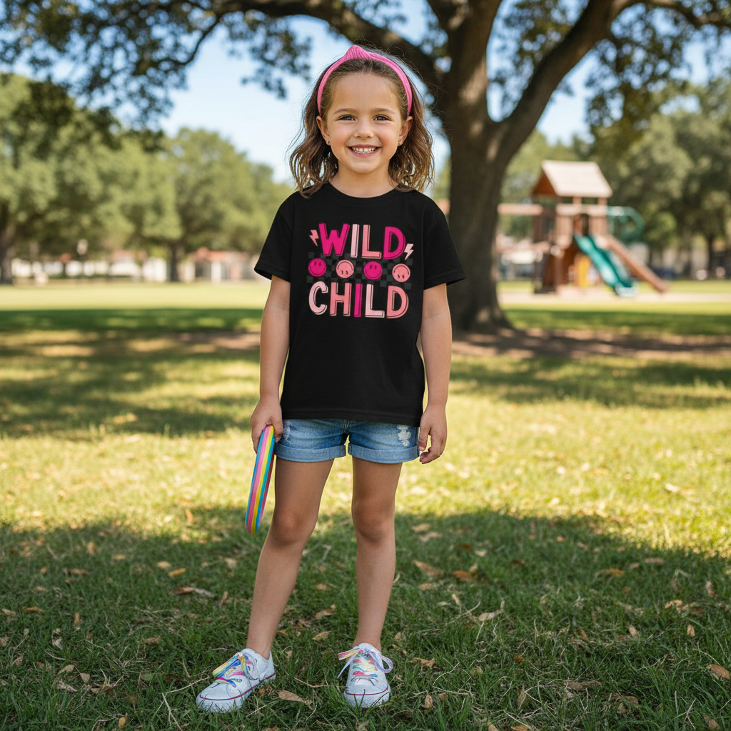 Kids T-Shirt — "Wild Child" Pink Floral Graphic