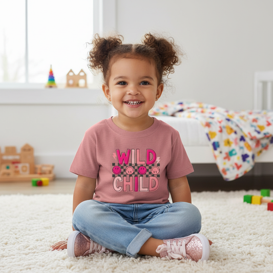 Wild Child Toddler Tee — Pink Smile Face Graphic Shirt