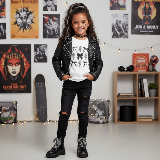 Kids Bow Pattern Tee — Black Bows & Lightning Kids T-Shirt