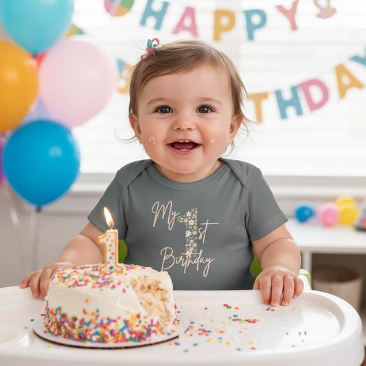 Infant Bodysuit — Floral "My 1st Birthday" Baby Onesie