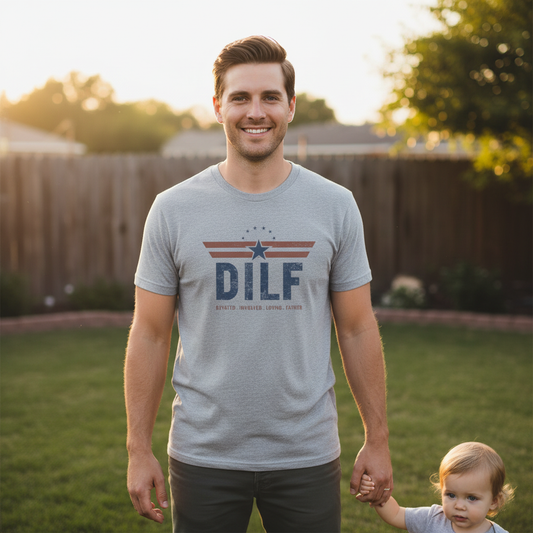 DILF (Devoted Involved Loving Father) Retro Star T-Shirt — Distressed Patriotic Dad Tee