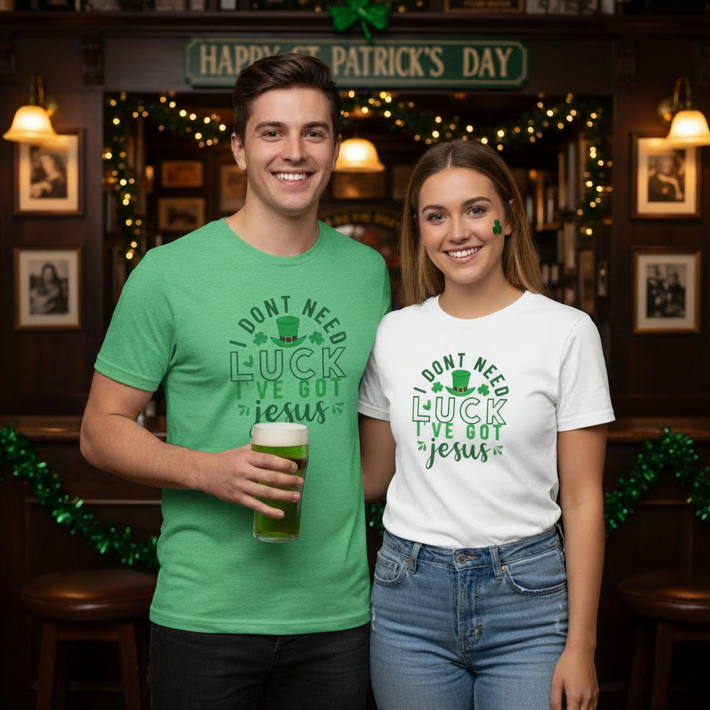 T-Shirt — "I Don’t Need Luck I’ve Got Jesus" St. Patrick’s Day Faith Tee