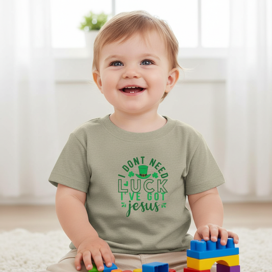 Toddler Tee — "I Don’t Need Luck I’ve Got Jesus" St. Patrick’s Day Faith Shirt