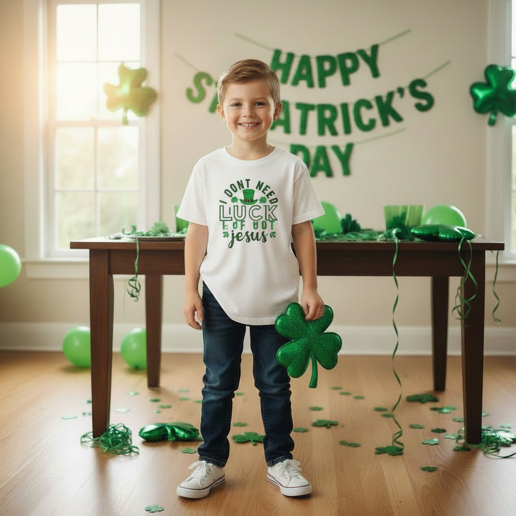 Youth Tee — "Don’t Need Luck I’ve Got Jesus" St. Patrick’s Day Faith Shirt