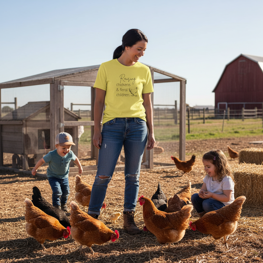 Raising Chickens & Feral Children T-Shirt – Funny Farm Life Tee