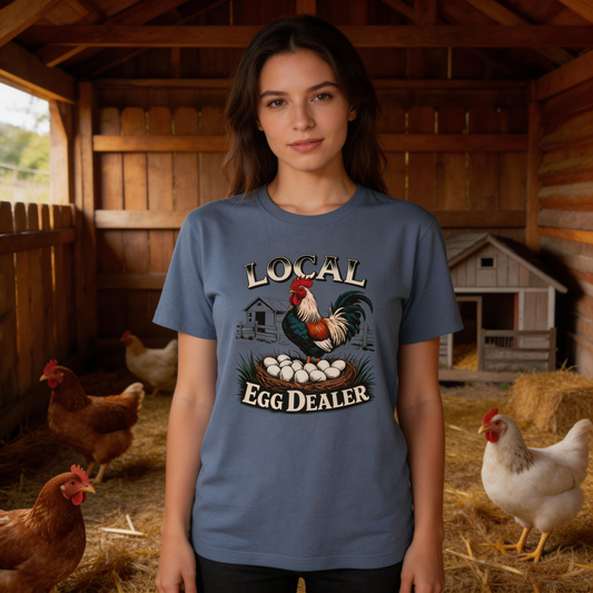 Local Egg Dealer T-Shirt – Funny Rooster Farm Tee