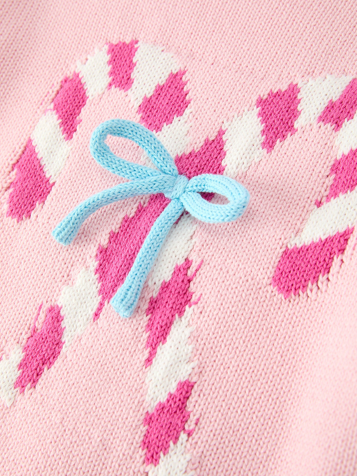 Christmas Candy Cane Bow Knit Girls Sweater