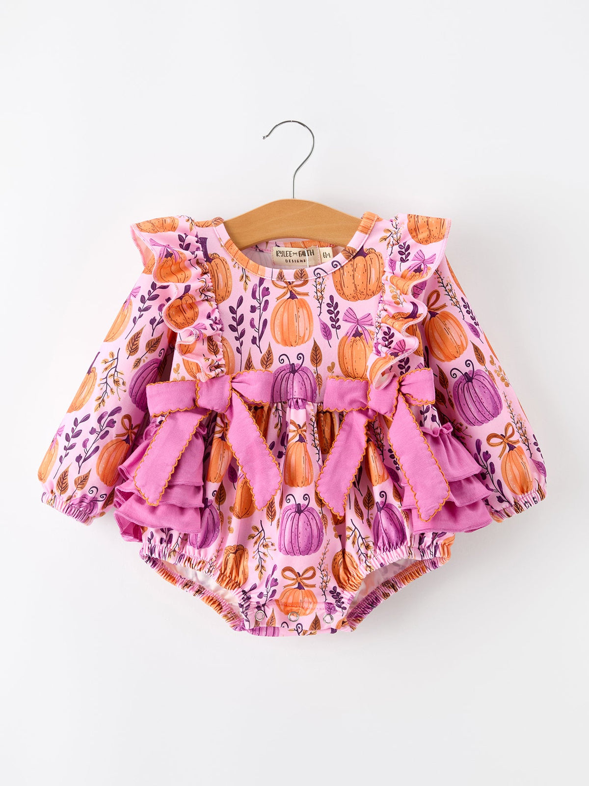 Thanksgiving Pumpkin Girls Romper with Ruffle Bow