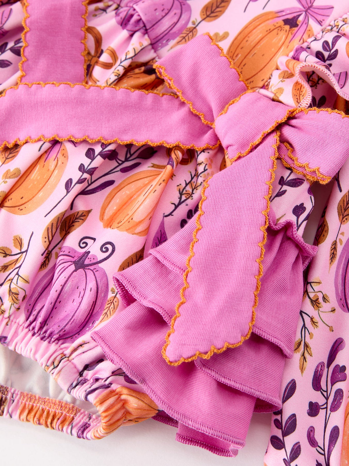 Thanksgiving Pumpkin Girls Romper with Ruffle Bow