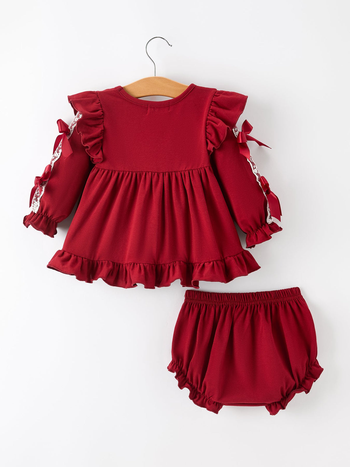 Christmas Red Lace Bow Baby Bloomer Set