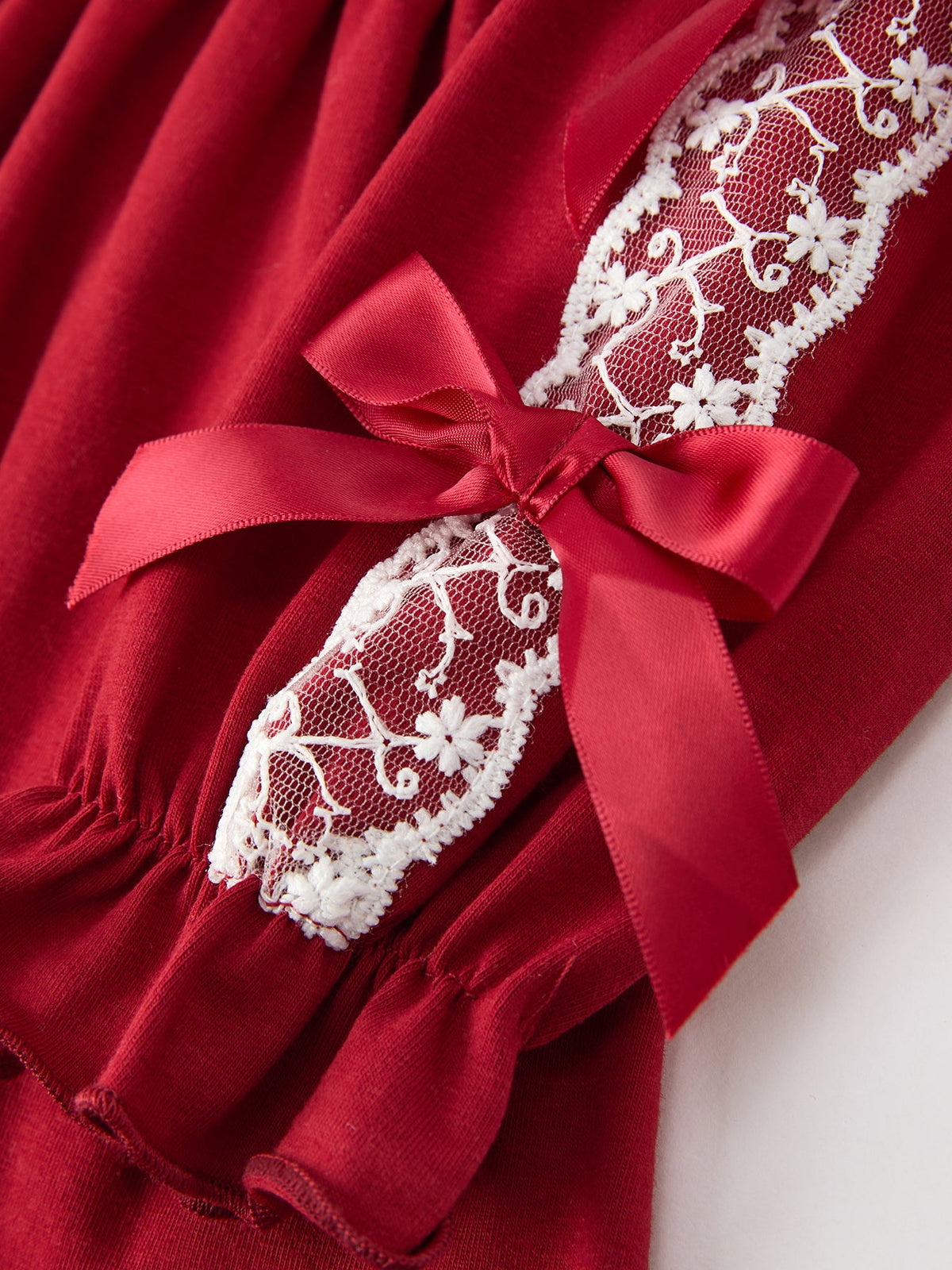Christmas Red Lace Bow Ruffle Girls Dress