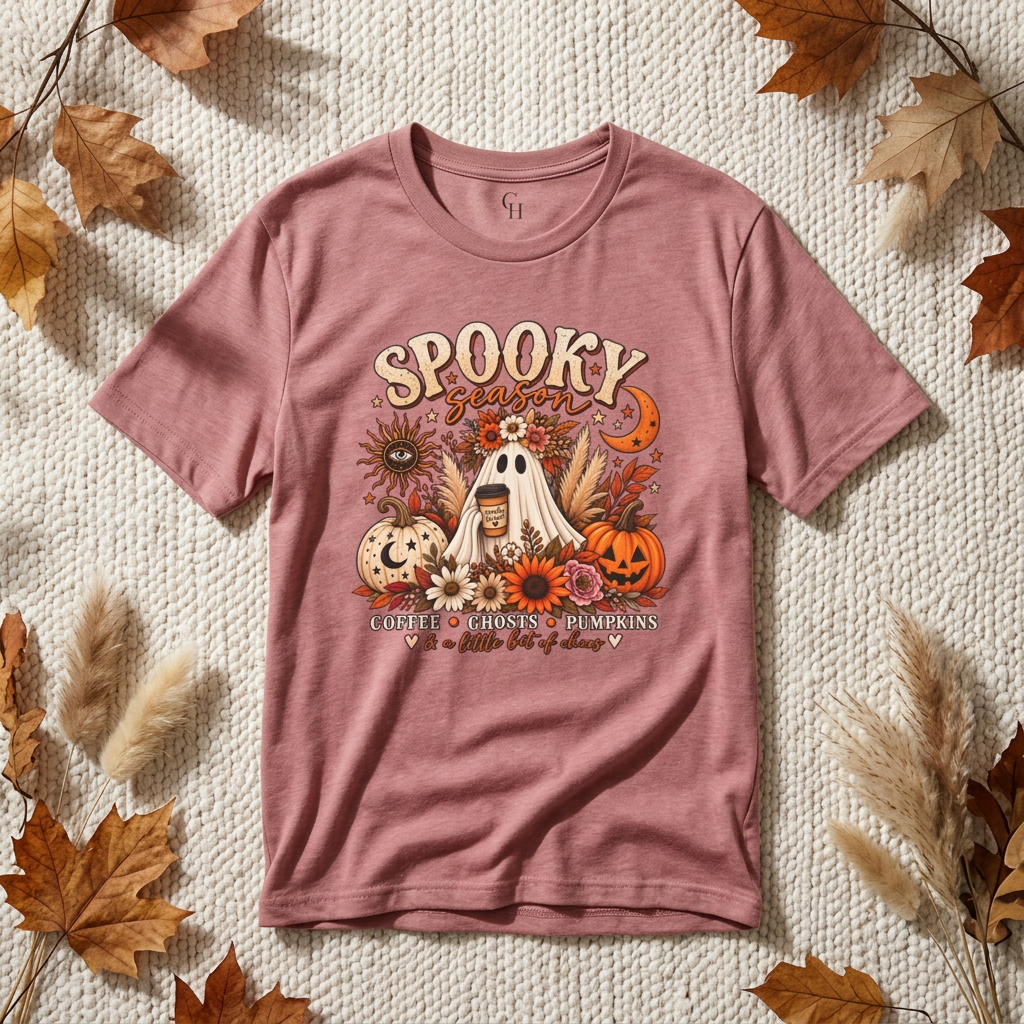 Spooky Ghost & Pumpkins T-shirt | Halloween Fall Vibes