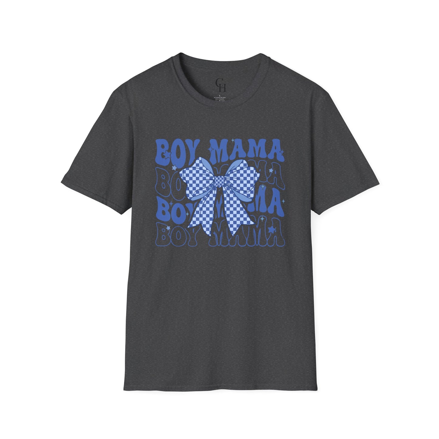 Boy Mama T-Shirt — Blue Bow Graphic Tee for Proud Moms