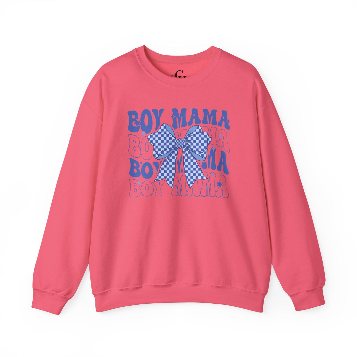 Boy Mama Crewneck Sweatshirt — Blue Bow Mom Shirt for New & Proud Moms