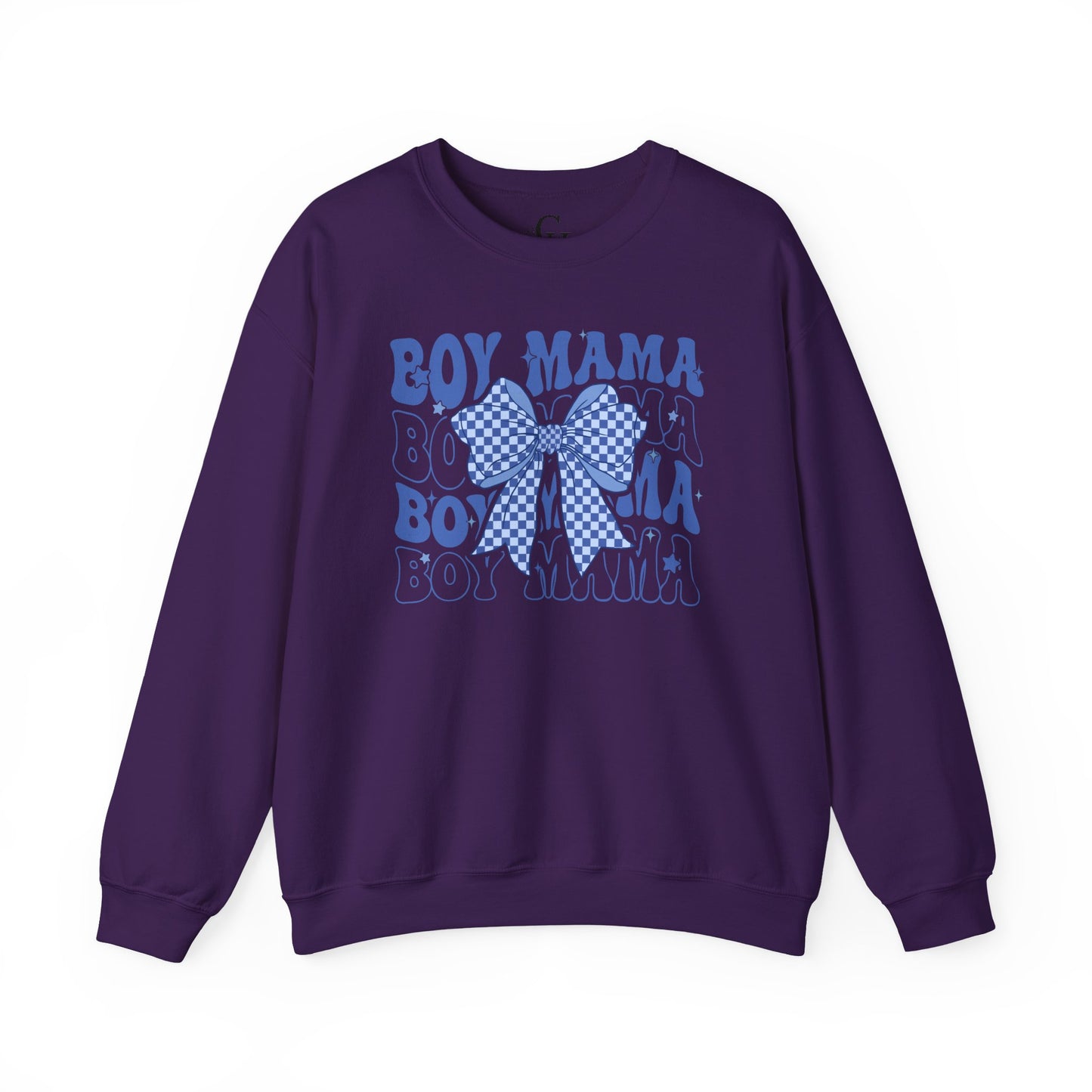 Boy Mama Crewneck Sweatshirt — Blue Bow Mom Shirt for New & Proud Moms