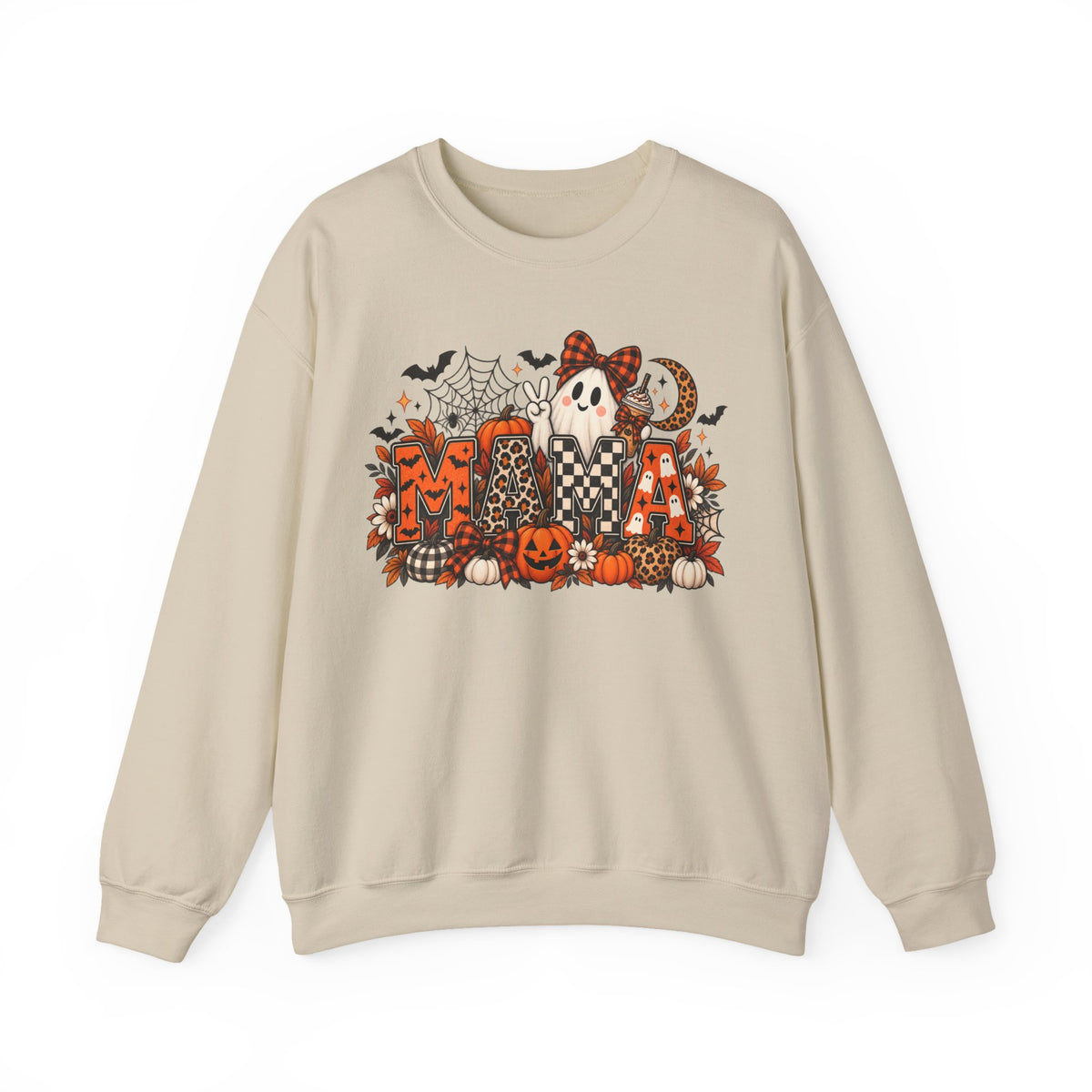 Spooky Mama ghost pumpkins Halloween Sweatshirt | pumpkin patch, spiderwebs, moon