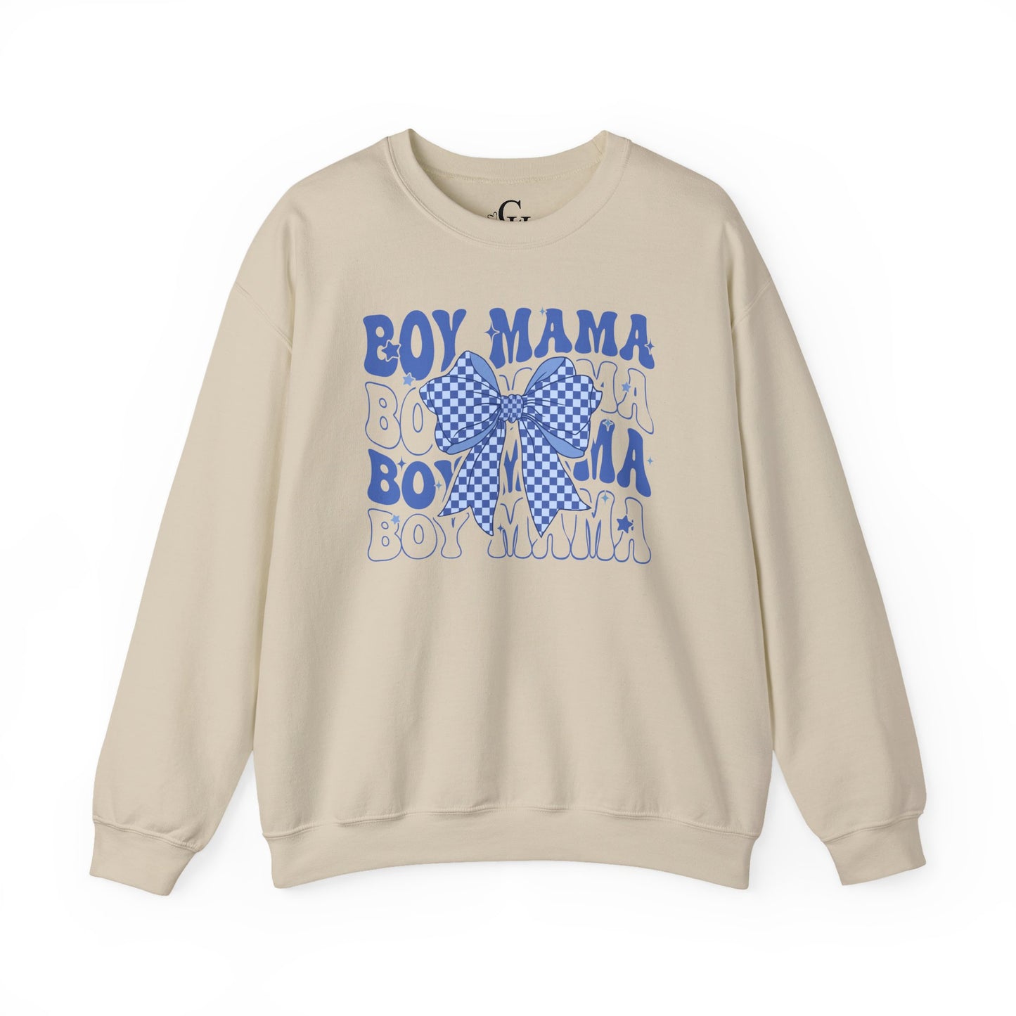 Boy Mama Crewneck Sweatshirt — Blue Bow Mom Shirt for New & Proud Moms