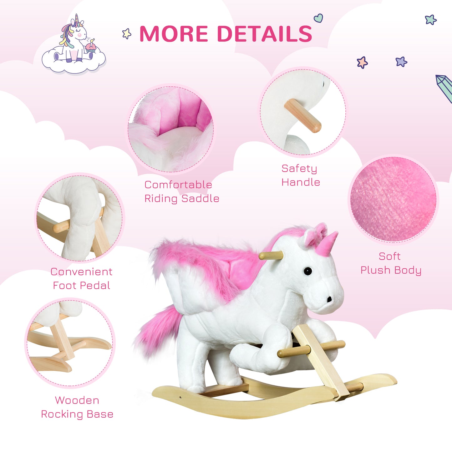 Unicorn Baby Rocking Horse Toy for Kids with Lullaby Song