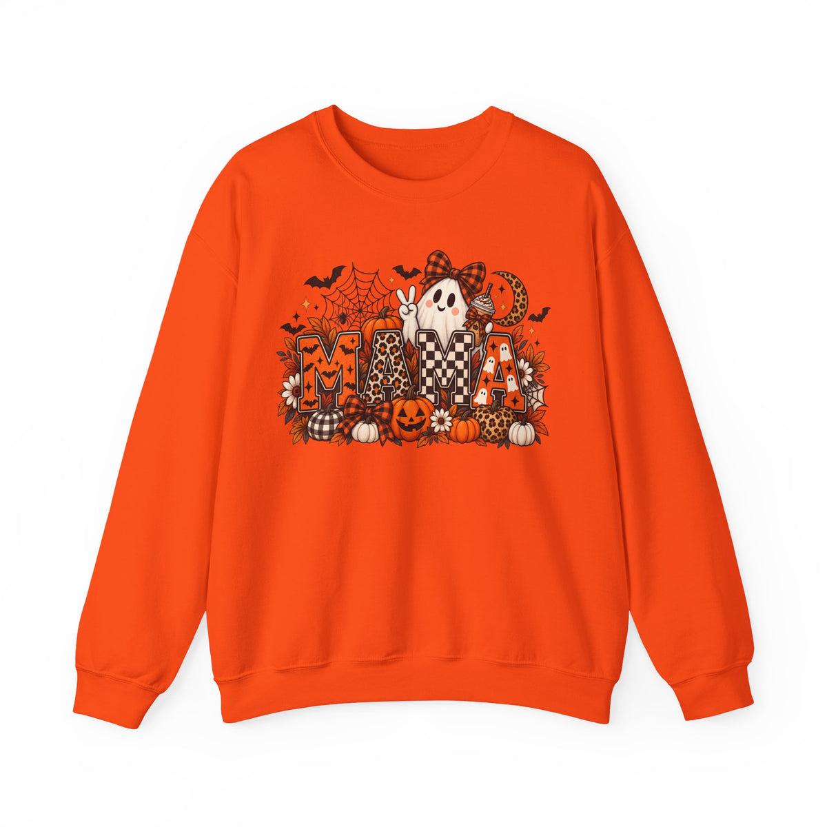 Spooky Mama ghost pumpkins Halloween Sweatshirt | pumpkin patch, spiderwebs, moon