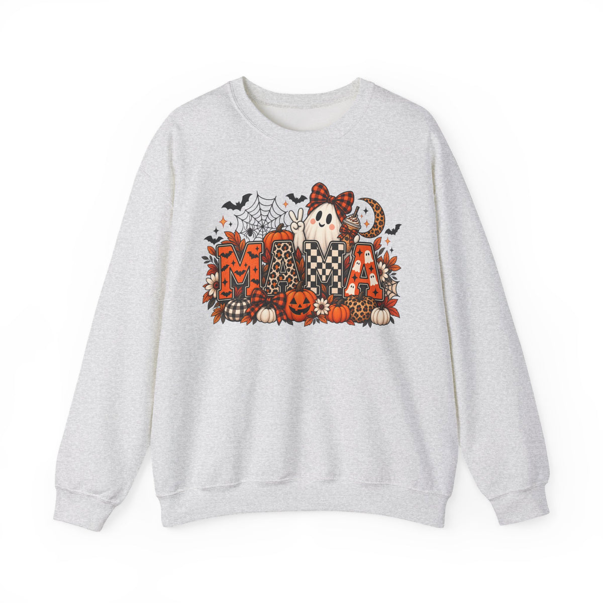 Spooky Mama ghost pumpkins Halloween Sweatshirt | pumpkin patch, spiderwebs, moon