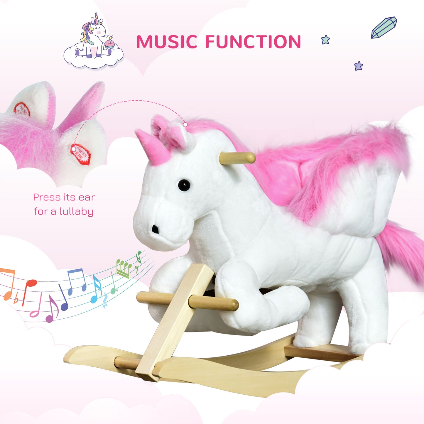 Unicorn Baby Rocking Horse Toy for Kids with Lullaby Song
