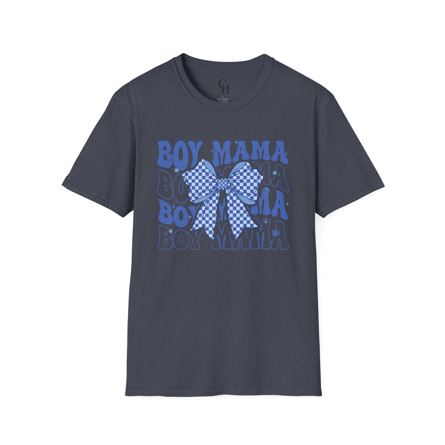 Boy Mama T-Shirt — Blue Bow Graphic Tee for Proud Moms