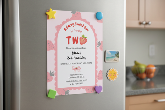 A Berry Sweet Girl is Turning TWO - Editable Invitation - Canva