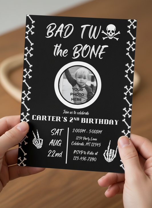 Bad TWO the Bone Editable Birthday Invitation