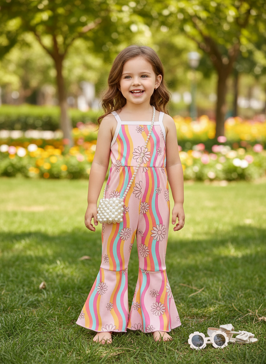 Groovy Floral Print Flare Leg Jumpsuit