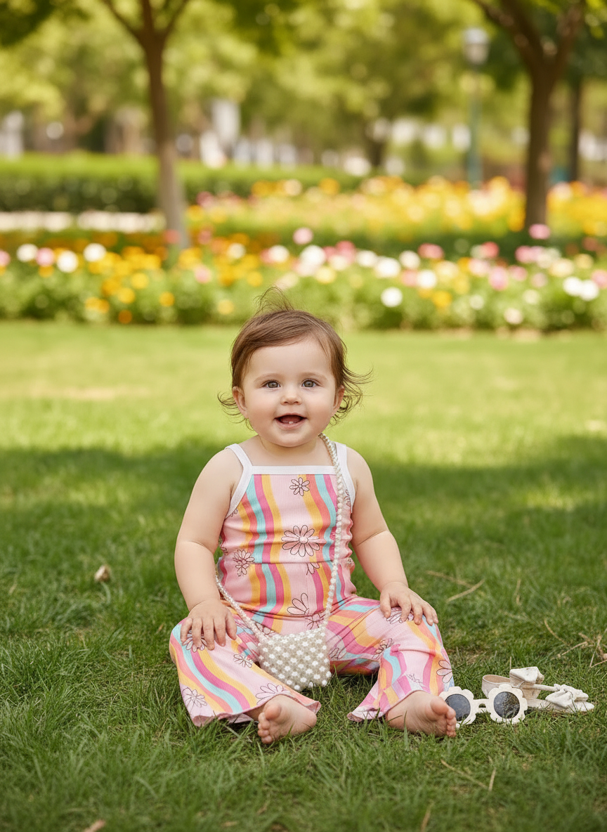 Groovy Floral Print Flare Leg Jumpsuit